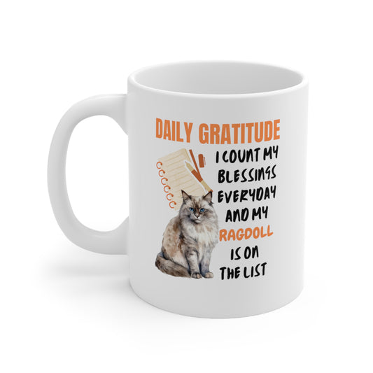 Daily Gratitude Ragdoll Cat Mug 11oz