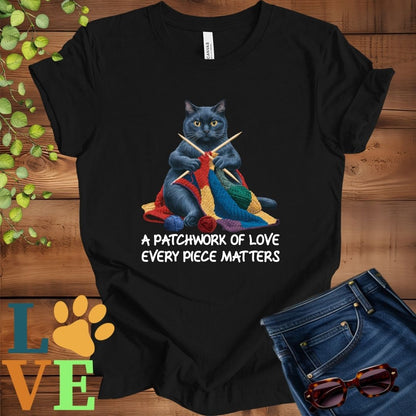 Black Cat Patchwork Knitting Tee