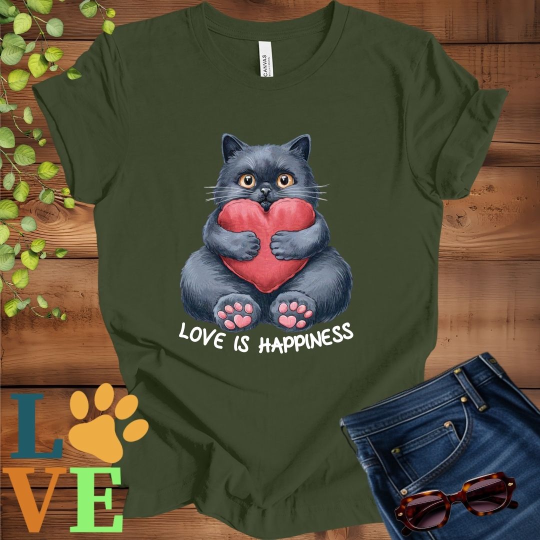 Black Cat Love Is Happiness Tee