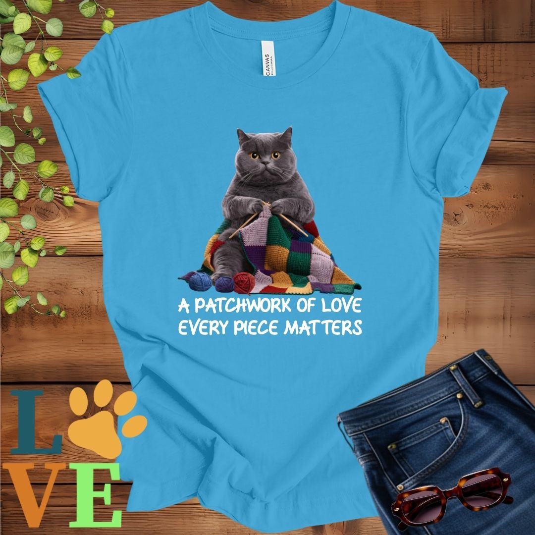Gray British Shorthair Patchwork Knitting Tee