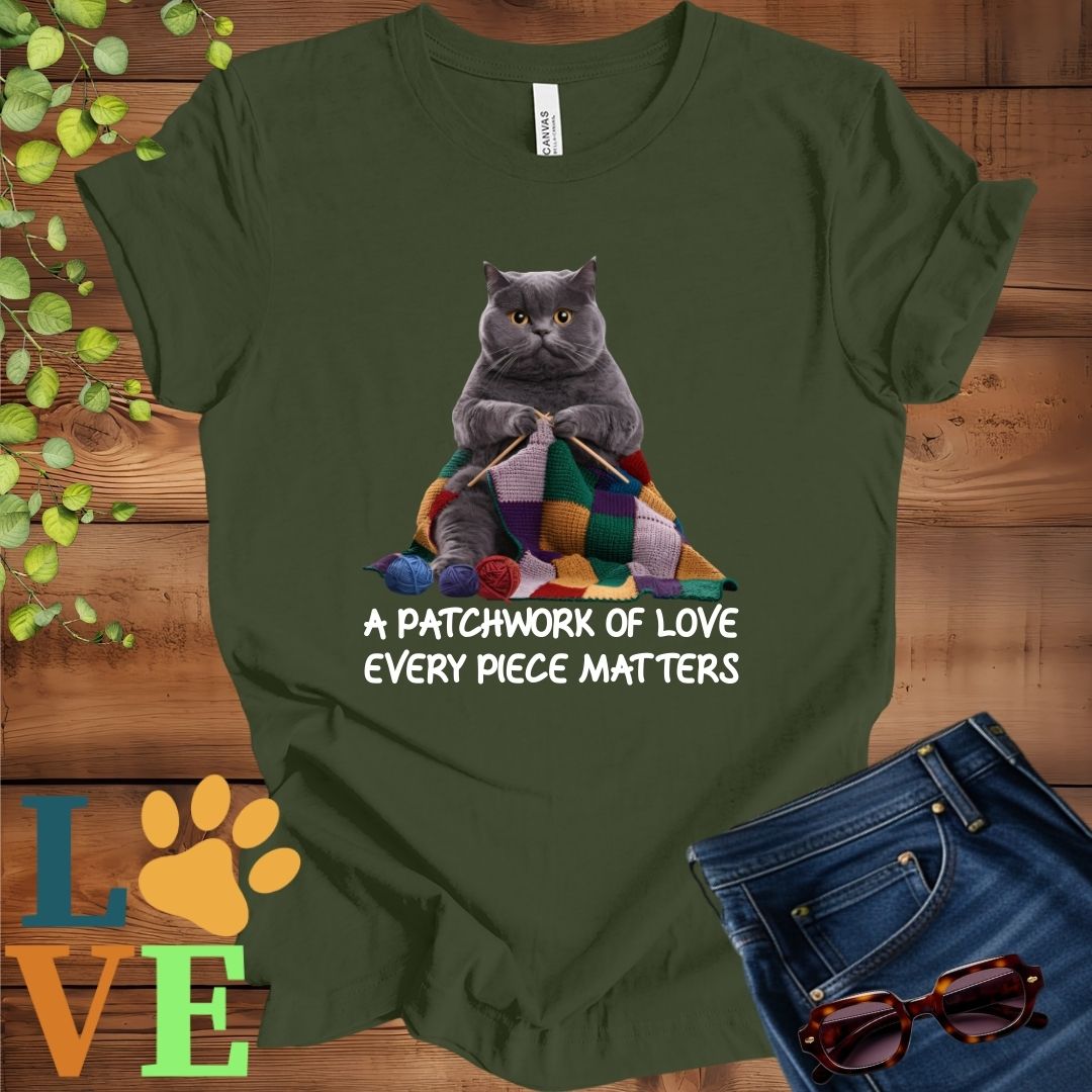 Gray British Shorthair Patchwork Knitting Tee