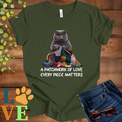 Gray British Shorthair Patchwork Knitting Tee