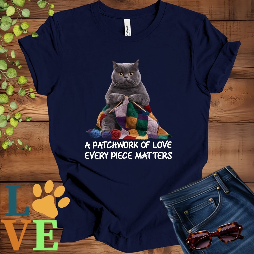 Gray British Shorthair Patchwork Knitting Tee
