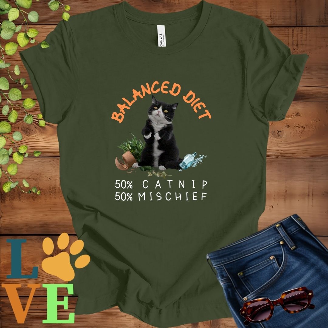Tuxedo Cat Balanced Diet Tee