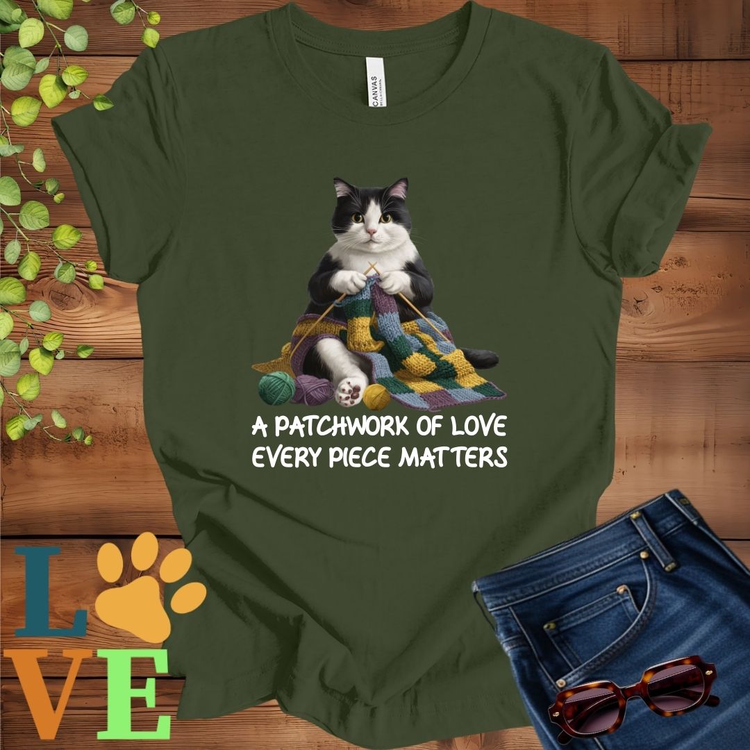 Tuxedo Cat Patchwork Knitting Tee